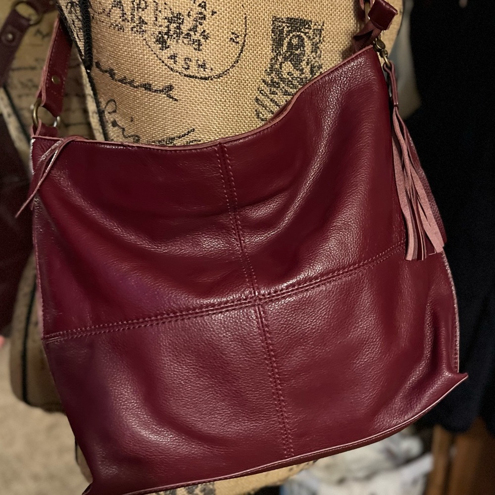 Leather purse, maroon, size large. The Sak